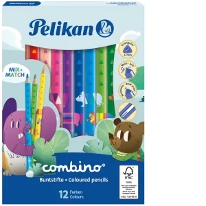 Creioane color Combino lacuite, groase, sectiune triunghiulara, mina 4 mm, set 12 culori