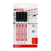 Marker permanent Edding 400, varf rotund 1 mm, negru, 4 bucati/blister